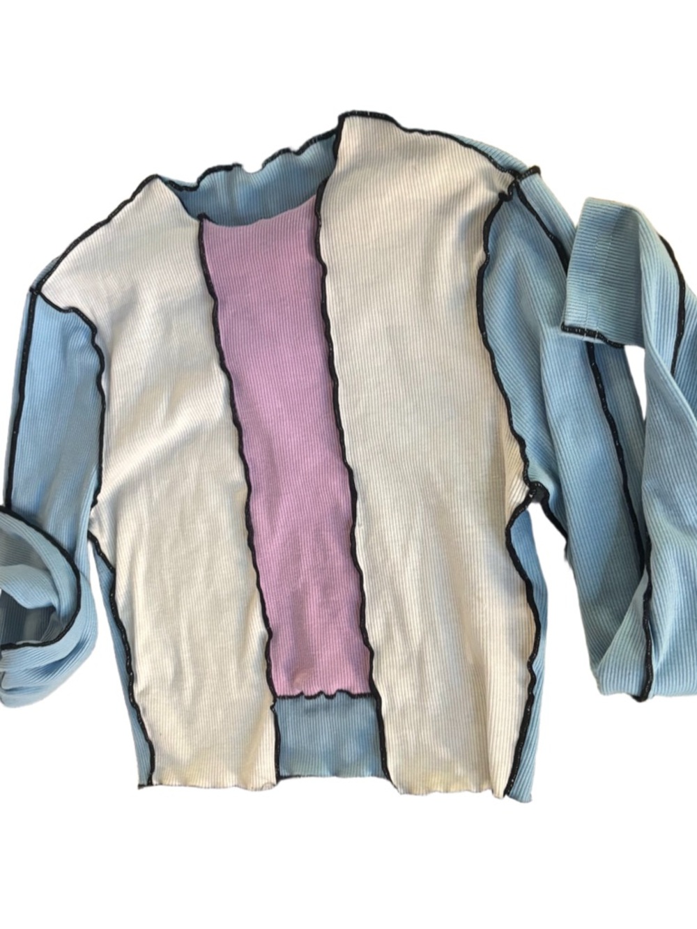 Vintage y2k Ribbed Paneled Top in Blue, Cream & Pink
